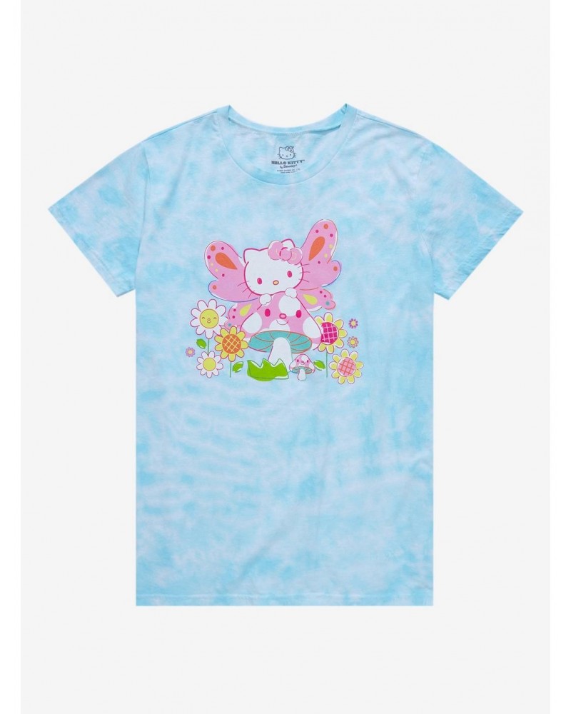 Hello Kitty Fairy Mushroom Tie-Dye Boyfriend Fit Girls T-Shirt $6.67 T-Shirts