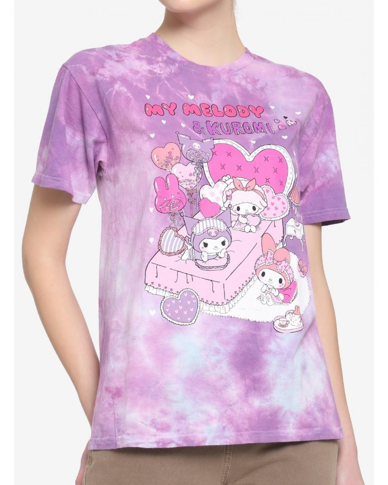 My Melody & Kuromi Black Slumber Party Pastel Boyfriend Fit Girls T-Shirt $7.37 T-Shirts