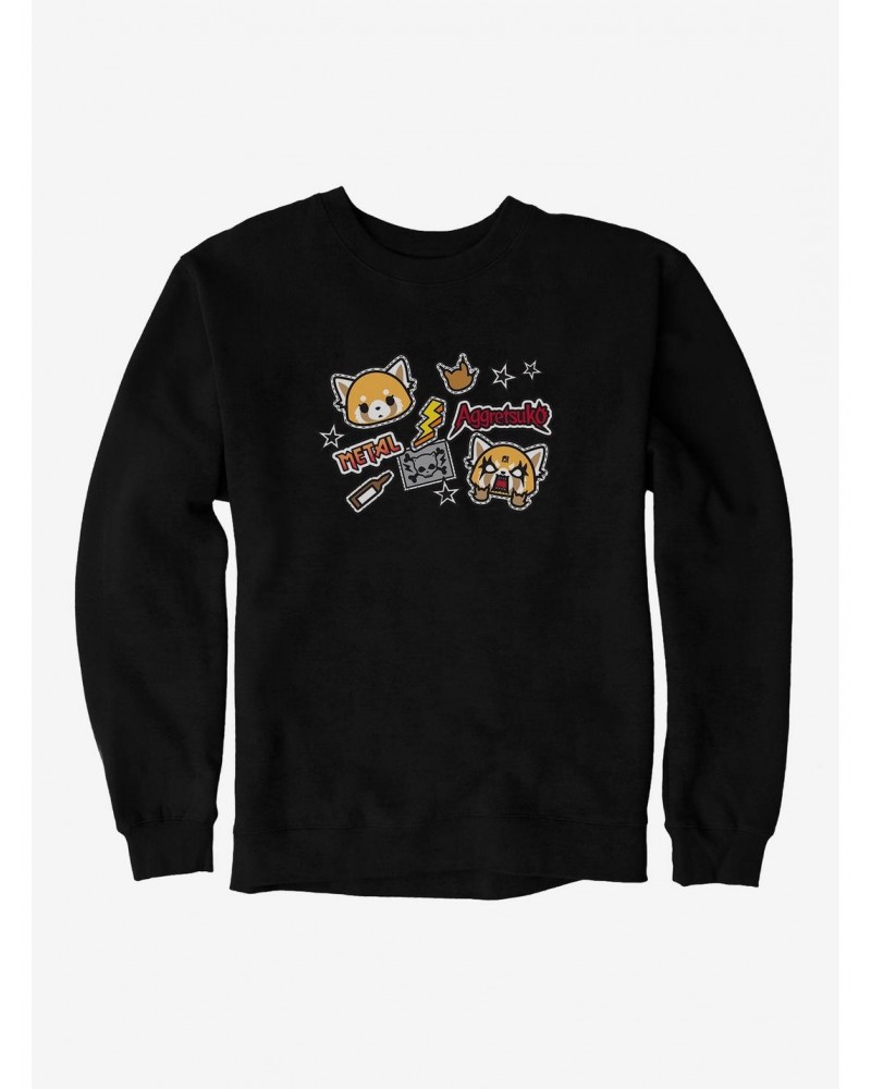 Aggretsuko Metal Gig Stickers Sweatshirt $13.58 Sweatshirts