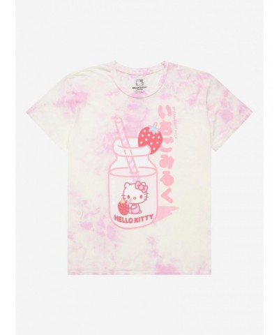 Hello Kitty Strawberry Milk Tie-Dye Girls T-Shirt Plus Size $12.17 T-Shirts