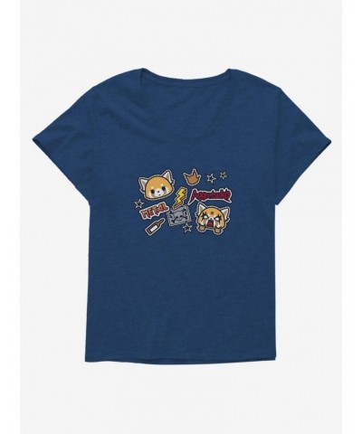 Aggretsuko Metal Gig Stickers Girls T-Shirt Plus Size $9.71 T-Shirts