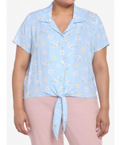 Cinnamoroll Flowers Tie-Front Girls Woven Button Up Plus Size $9.90 Ups