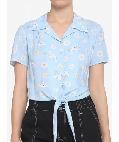 Cinnamoroll Flowers Tie-Front Girls Woven Button Up $16.16 Merchandises