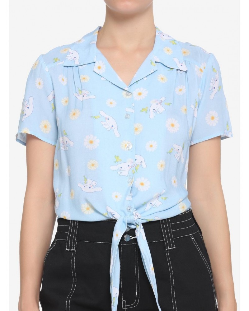 Cinnamoroll Flowers Tie-Front Girls Woven Button Up $16.16 Merchandises